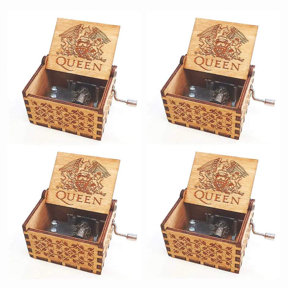 Carved Music Box - Classic Hand-Crank Wooden Box
