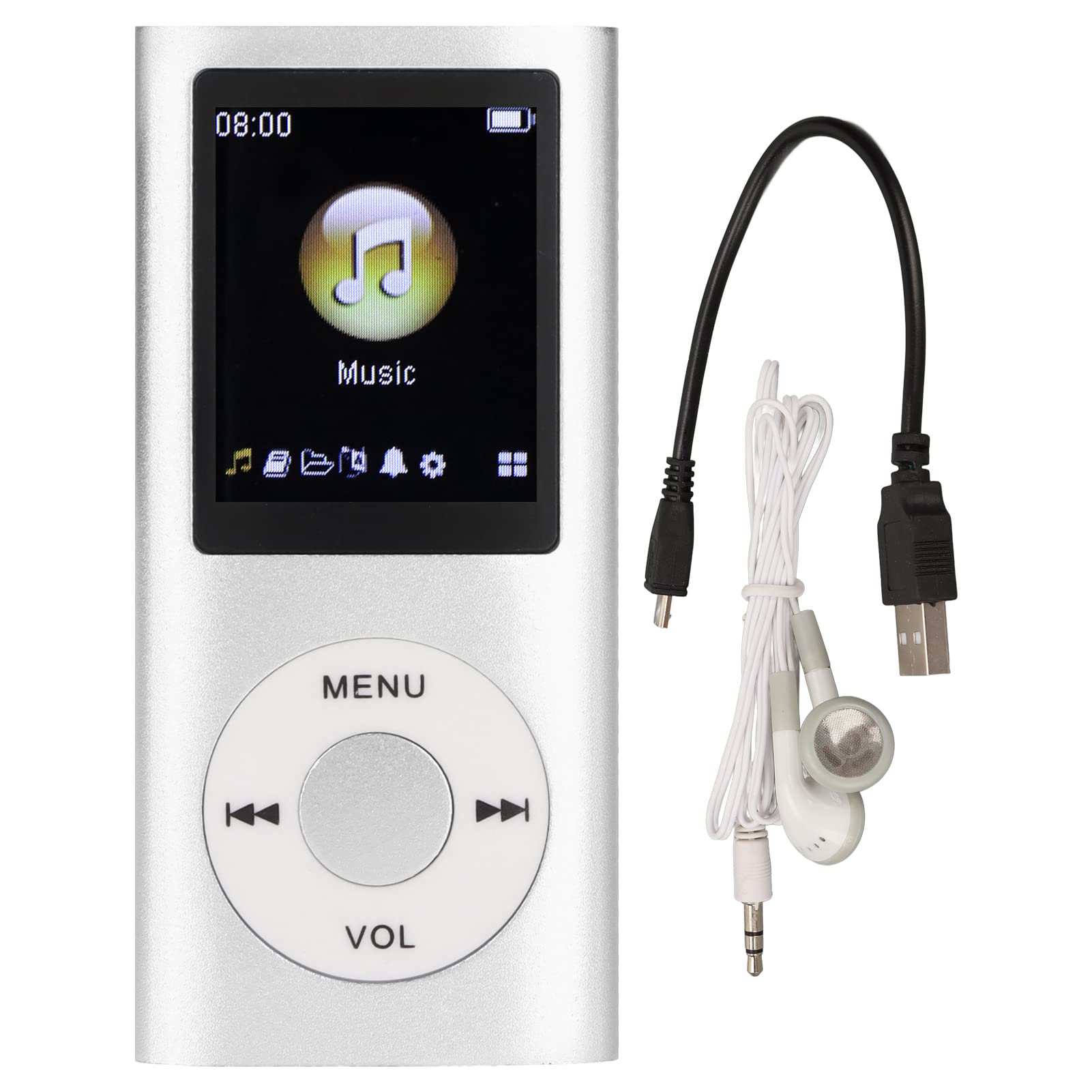 MP3 Player 64GB Music Player Lossless Music Slim 1.8 Inch LCD Screen Portable MP3 Music Player Includes Charging Cable and Earphone Easy to Carry (Silver)