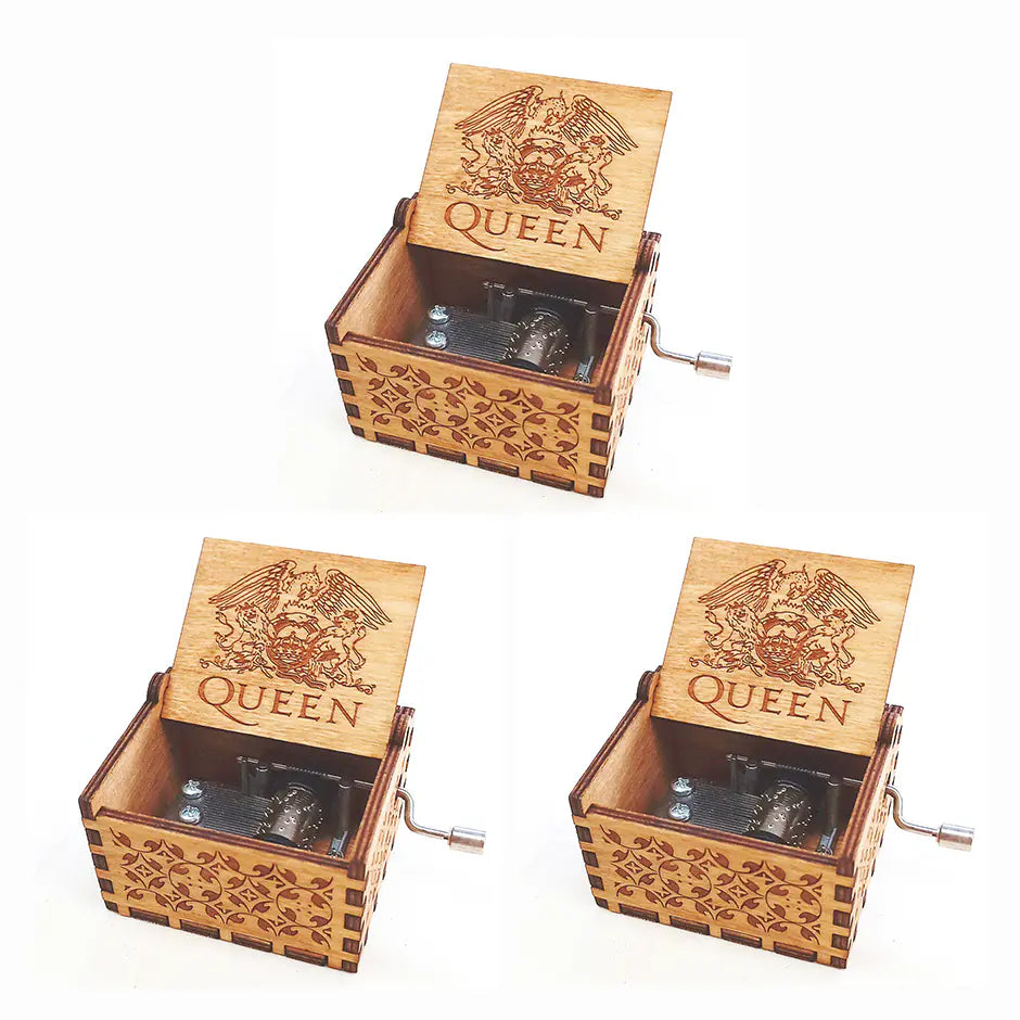 Carved Music Box - Classic Hand-Crank Wooden Box